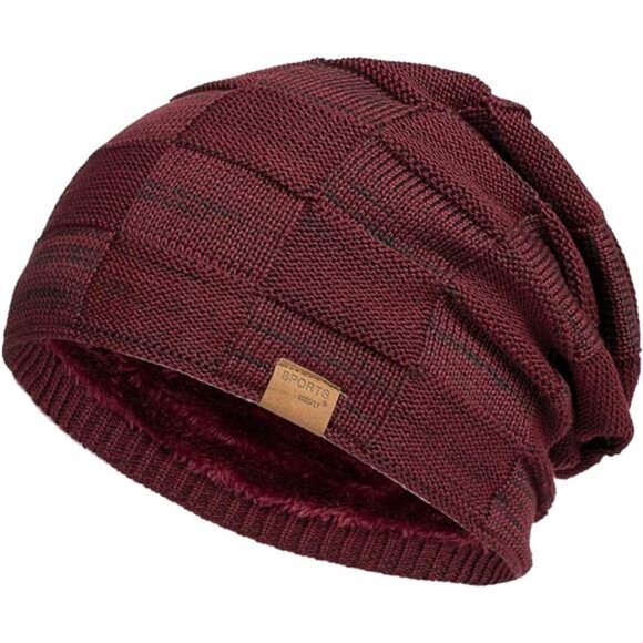 Slouchy Beanie Hats for Men Burgundy - Picture 1 of 3
